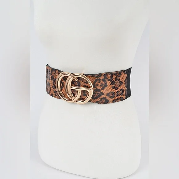 Leopard Animal Print Stretch Waist Statement Belt - Picture 3 of 5